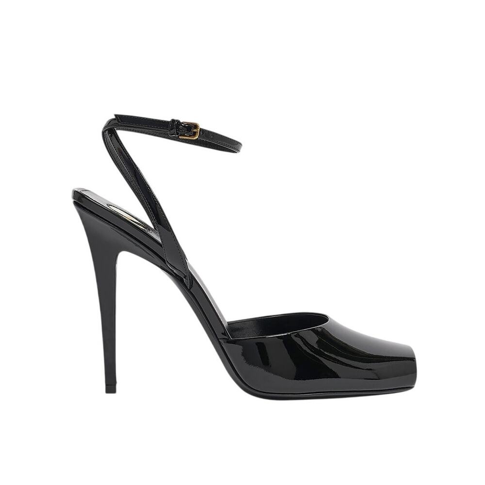 Saint Laurent Sleek Black La Scandale Sandal Heels Size 6.5 b